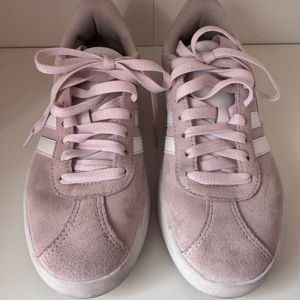 adidas VL Court Women's Pink Suede Lace-Up Sneakers with White Stripes